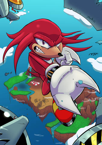 Knuckles from Sonic The Hedgehog, punching a badnik