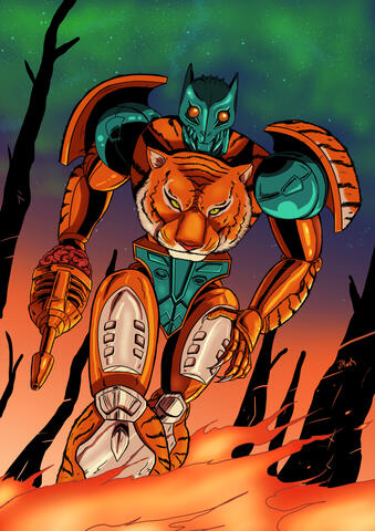 Beast Wars Tigatron walking through fire